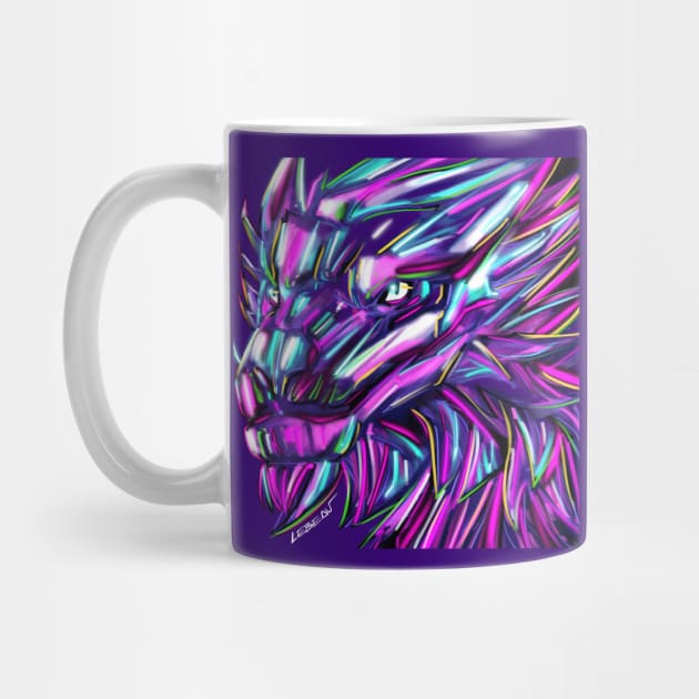 purple dragon in neon lights ecopop art by jorge_lebeau